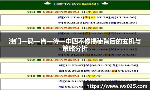 澳门一码一肖一待一中四不像揭秘背后的玄机与策略分析
